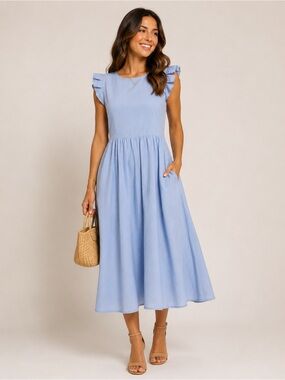 1901 Powder Blue Flutter Sleeve Midi Dress Women’s Classic A-Line Dress size 4